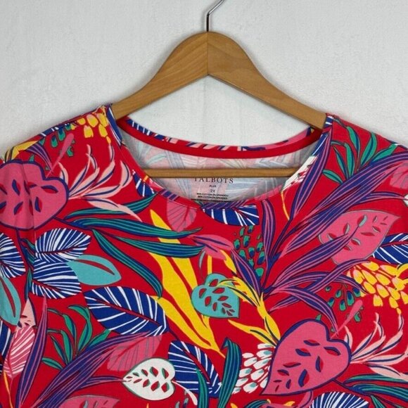 Talbots the Talbots Tee Women's Red Floral tropical stretch top size 2X Summer - Picture 2 of 9